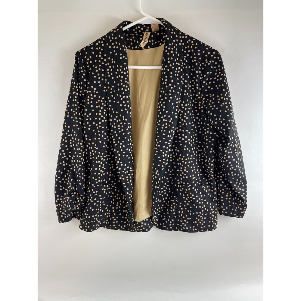Eyeshadow Jacket Women's Size Large Black Tan Open Blazer Pockets Long Sleeve
